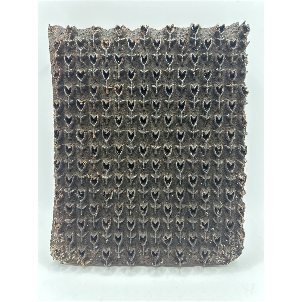 Vintage Hand Carved Indian Wooden Printing Blocks Flower Engraved Textile